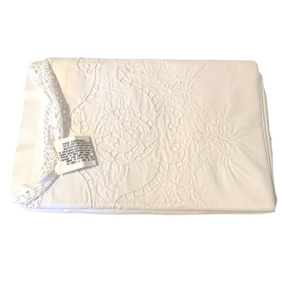 VTG NEW KEECO Sheets Hand-Embroidered White 3 Piece Set Sz Full Cottagecore 87' - Picture 3 of 13